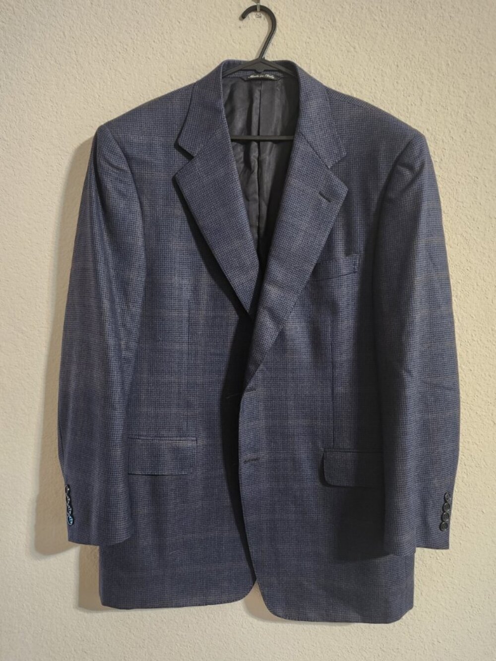 Canali Mens Wool Sports Coat Blazer Blue Houndstooth Super 120’s sz 52R (US 42R)